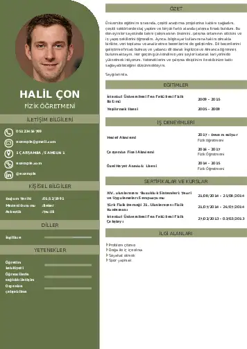 Fizik Öğretmeni CV Örnekleri cv indir